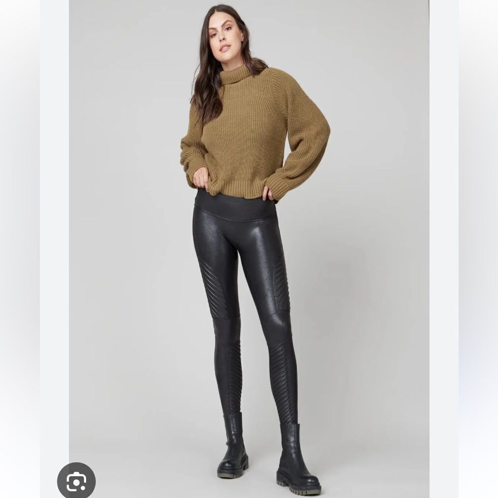 SPANX Black Faux Leather Moto Leggings Tights Size Small